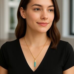 Marlyn Schiff Gold and Turquoise Pendant Bar Necklace